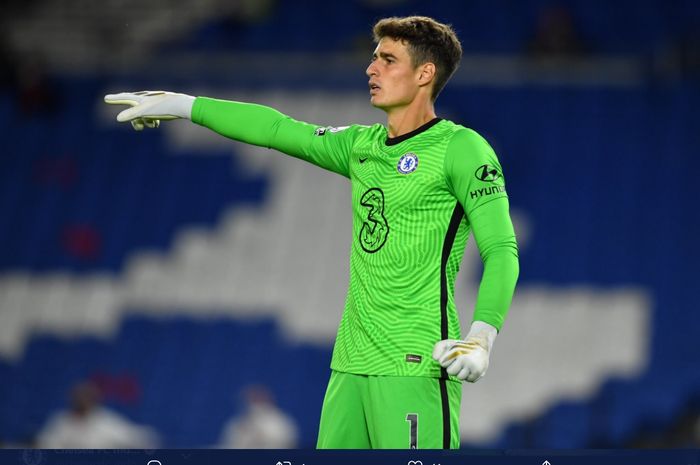 Kiper utama Chelsea, Kepa Arrizabalaga, kebobolan satu gol dalam kemenangan 3-1 timnya atas Brighton &amp; Hove Albion pada laga perdana Liga Inggris 2020-2021, Senin (14/9/2020) atau Selasa dini hari WIB.