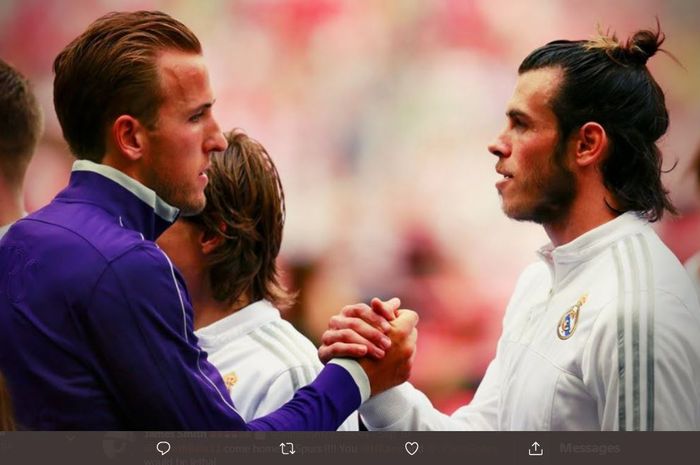 Harry Kane (kiri) dan Gareth Bale saat bertemu dalam duel Tottenham Hotspur kontra Real Madrid.