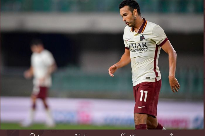 Pedro dalam laga AS Roma melawan Hellas Verona, Sabtu (20/9/2020) di Marc'Antonio Bentegodi.
