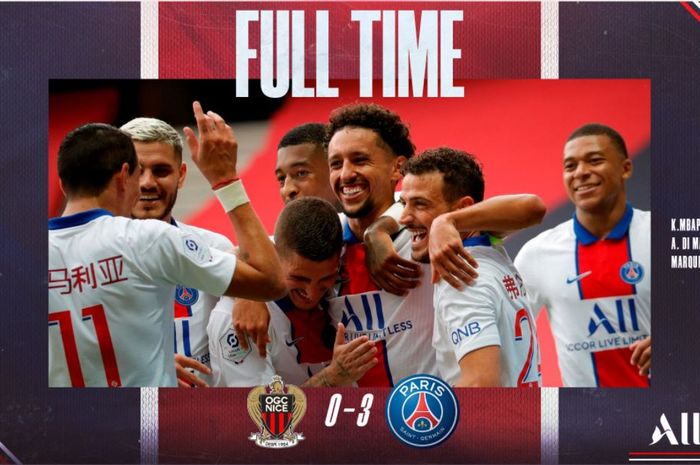 Paris Saint-Germain berhasil menang atas OGC Nice dengan skor 3-0 dalam laga lanjutan Liga Prancis, Minggu (20/9/2020).
