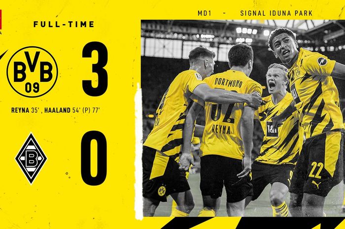 Borussia Dortmund menang 3-0 atas Borussia Moenchengladbach di Signal Iduna Park, Sabtu (19/9/2020).