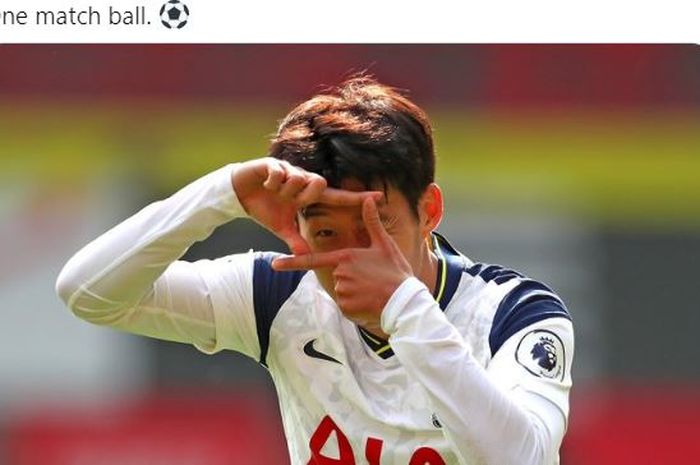 Penyerang Tottenham Hotspur, Son Heung-Min, melakukan selebrasi dalam laga Liga Inggris kontra Southampton di Stadion St. Mary's, Minggu (20/9/2020).