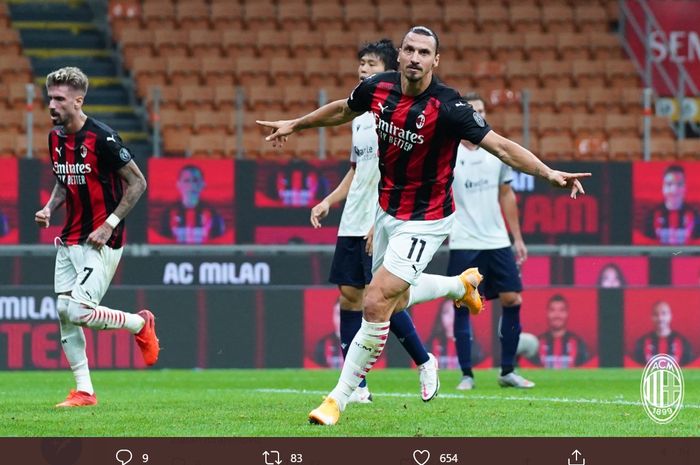 Zlatan Ibrahimovic, mencetak 2 gol untuk AC Milan pada pekan pertama Liga Italia 2020-2021.