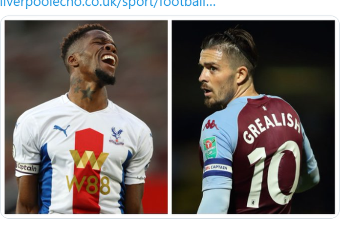 Winger Crystal Palace, Wilfried Zaha (kiri) dan kapten Aston Villa, Jack Grealish.