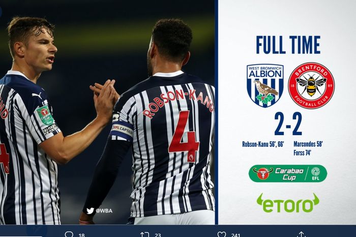 Langkah West Bromwich Albion di Piala Liga Inggris terhenti di babak ketiga, Selasa (22/9/2020).