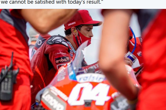 Pembalap Ducati, Andrea Dovizioso, tidak puas dengan penampilannya pada balapan MotoGP San Marino di Sirkuit Misano, Italia, 20 September 2020.