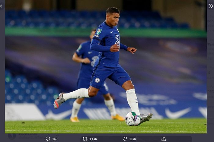 Thiago Silva melakoni laga debutnya bersama Chelsea ketika melawan Barnsley pada putaran ketiga Piala Liga Inggris 2020-2021, Rabu (23/9/2020)