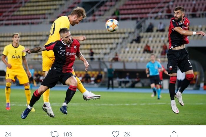 Harry Kane, mencetak gol dalam laga Tottenham Hotspur melawan Shkendija di babak kualifikasi III Liga Europa, Kamis (24/9/2020) di Skopje.