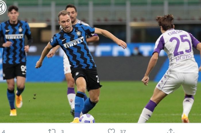 Christian Eriksen dalam laga Inter Milan kontra Fiorentina di Liga Italia, Sabtu (26/9/2020) di Giuseppe Meazza.