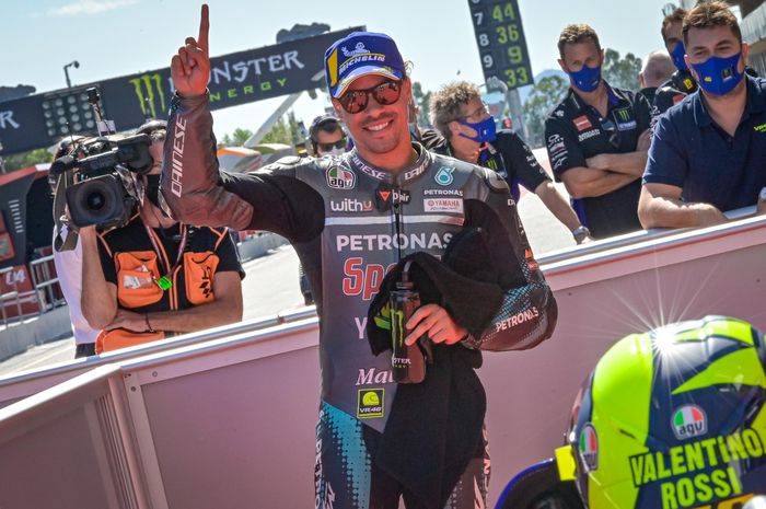 Pembalap Petronas Yamaha SRT, Franco Morbidelli, seusai kualifikasi MotoGP Catalunya 2020 di Circuit de Barcelona-Catalunya, Sabtu (26/9/2020).