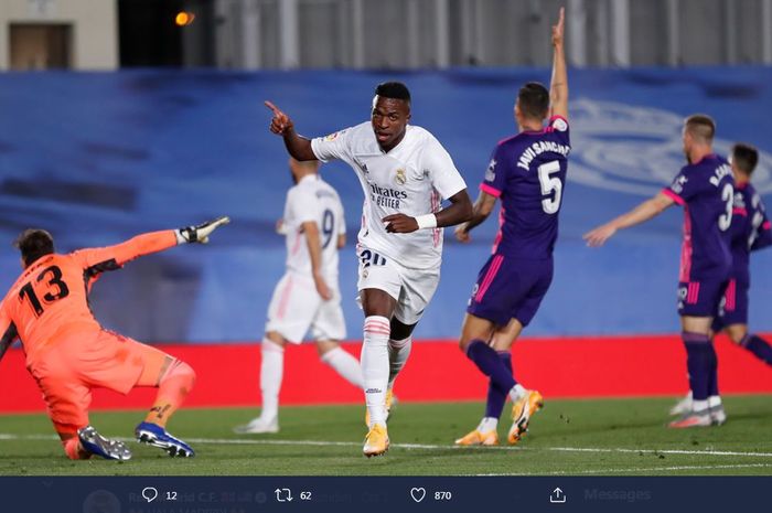 Vinicius Junior mencetak gol kemenangan Real Madrid atas Real Valladolid.