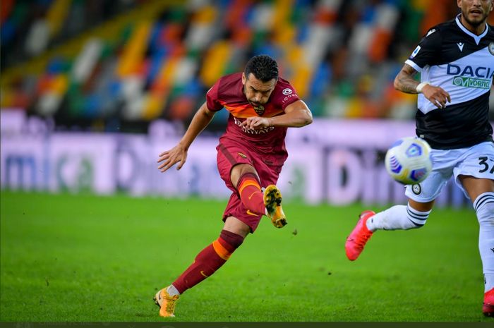 Momen penyerang sayap AS Roma, Pedro Rodriguez, mencetak gol ke gawang Udinese pada laga pekan ketiga Liga Italia 2020-2021, Sabtu (3/10/2020) atau Minggu dini hari WIB.