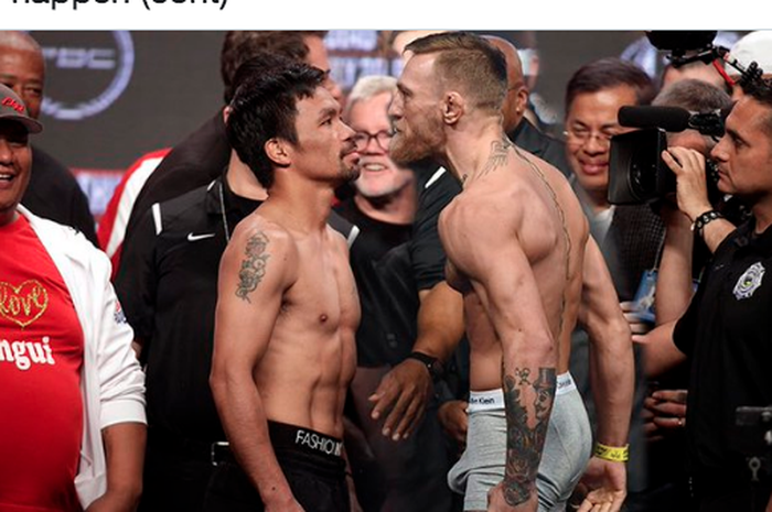 Rekayasa foto sesi staredown antara Manny Pacquiao (kiri) dan Conor McGregor (kanan).