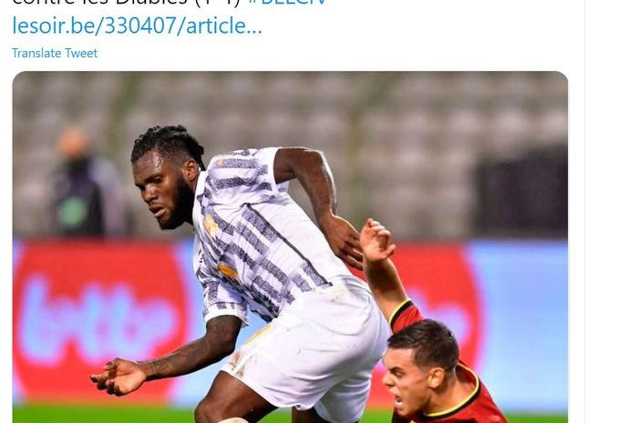 Franck Kessie dalam laga antara Belgia Vs Pantai Gading  dalam laga persahabatan internasional di Stadion Roi Boudoin, Kamis (8/10/2020) atau Jumat dini hari WIB. 