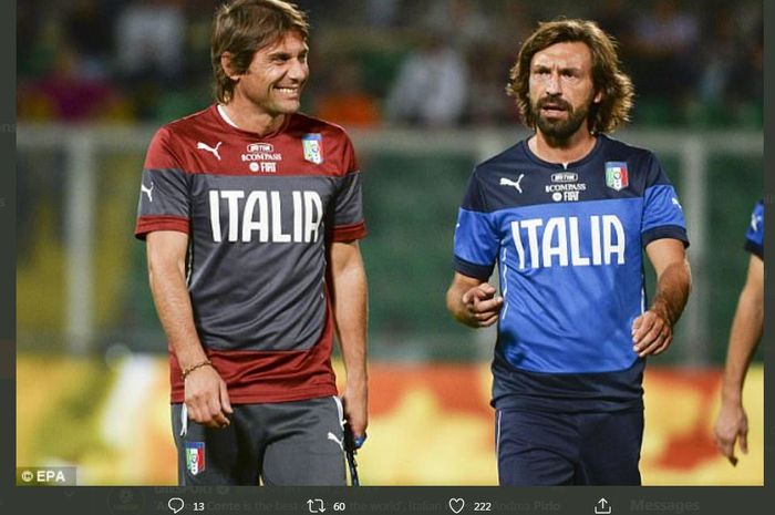 Antonio Conte dan Andrea Pirlo saat masih menjadi pelatih dan pemain di timnas Italia.