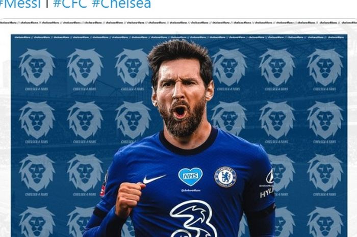 Foto editan Lionel Messi mengenakan jersi Chelsea