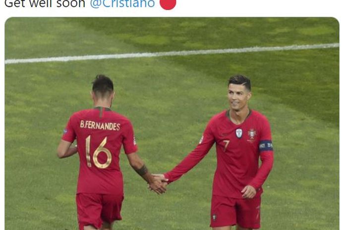Bruno Fernandes (kiri) dan Cristiano Ronaldo saat membela timnas Portugal.