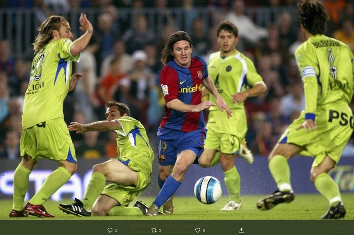 Lionel Messi dalam laga Barcelona versus Getafe pada 18 April 2007.