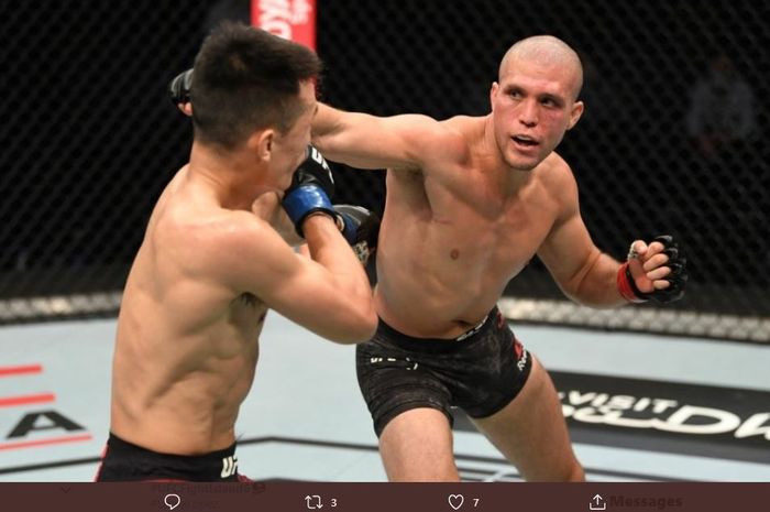 Aksi Brian Ortega saat melawan Zombi Korea, Chan Sun Jung pada UFC Fight Island 6, Minggu (18/10/2020)