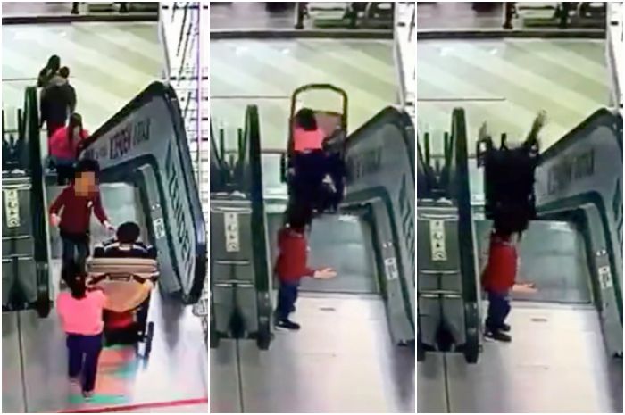 Detik-detik dua bocah terjungkal di eskalator terekam kamera CCTV