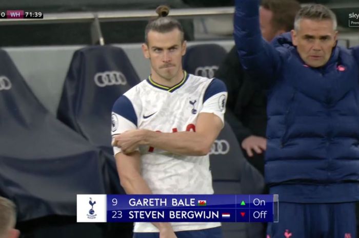 Gareth Bale masuk menggantikan Steven Bergwijn dalam laga Tottenham Hotspur vs West Ham United, 18 Oktober 2020.
