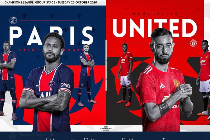 Illustrasi duel Paris Saint-Germain (PSG) melawan Manchester United di laga pembuka Grup H Liga Champions 2020-2021
