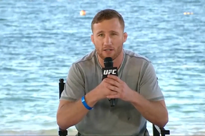 Petarung kelas ringan UFC, Justin Gaethje, saat berbicara melalui Konferensi Pers UFC 254, Rabu (21/10/2020).