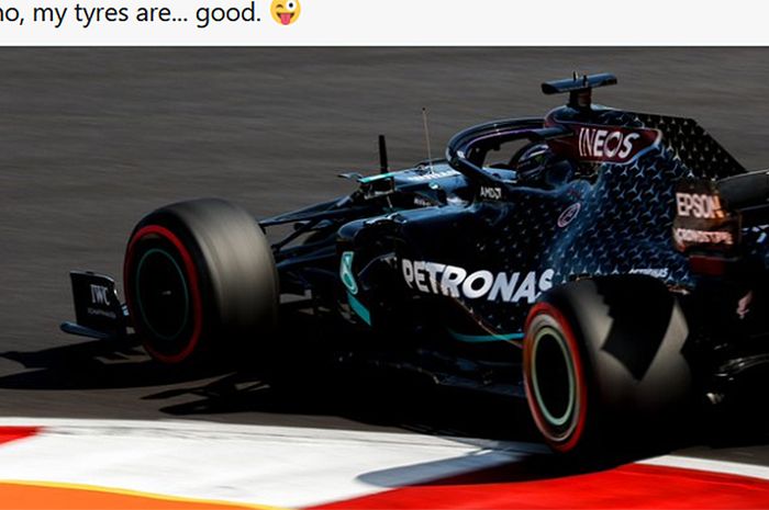Pembalap Mercedes, Lewis Hamilton, mencetak kemenangan ke-91 di F1 pada GP Portugal di Sirkuit Algarve. Portugal, 25 Oktober 2020.
