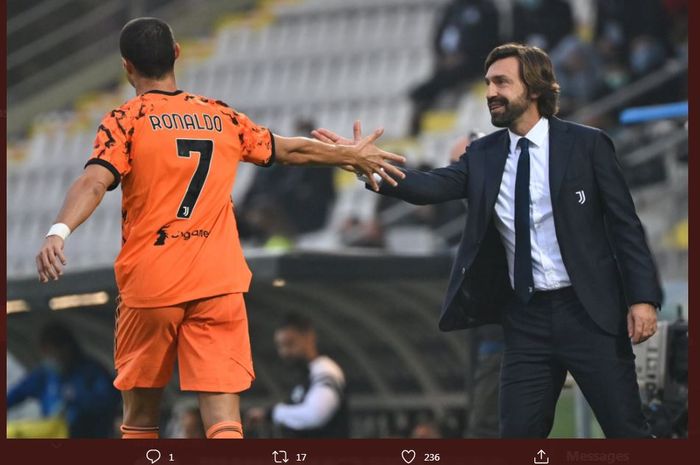 Cristiano Ronado bersama pelatih Juventus, Andrea Pirlo.