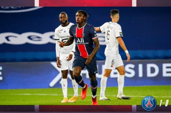 Moise Kean membuka skor dalam laga PSG vs Rennes di Liga Prancis, Sabtu (7/11/2020) di Parc des Princes.