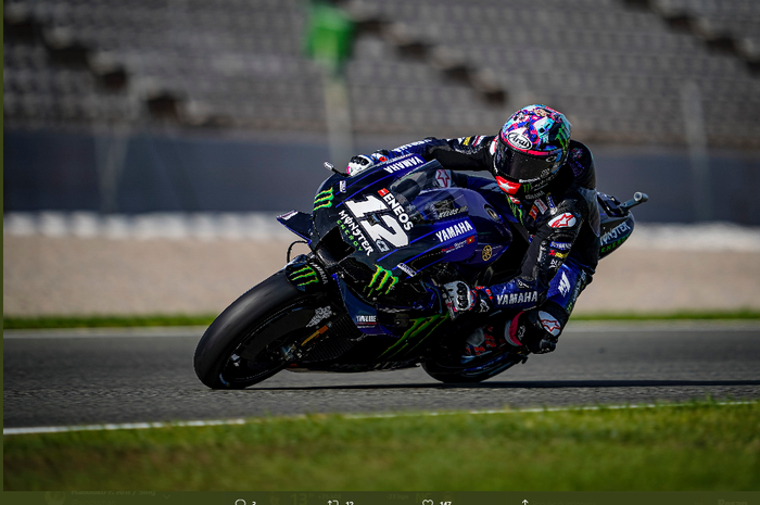 Pembalap Monster Energy Yamaha, Maverick Vinales, saat beraksi pada seri MotoGP Eropa 2020 di Sirkuit Ricardo Tormo, Valencia, Minggu (8/11/2020).