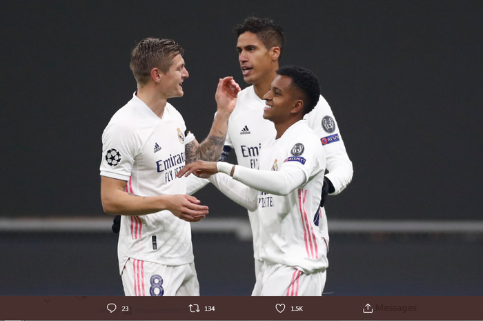 Si Bocah Ajaib, Rodrygo Goes, membuka asa Real Madrid untuk lolos ke babak 16 besar Liga Champions 2020-2021 usai mencetak gol 1 menit.