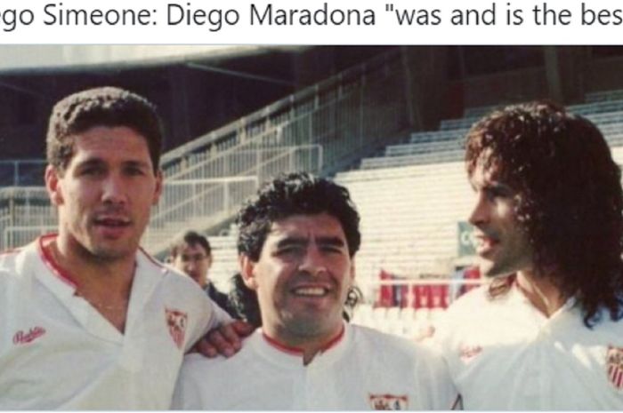 Diego Simeone (kiri) dan Diego Maradona (tengah) saat sama-sama memperkuat Sevilla