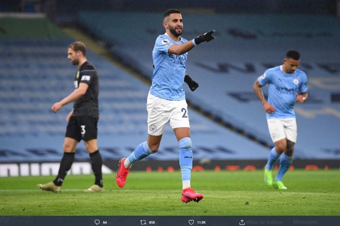 Riyad Mahrez mengalahkan torehan Hat-trick eks bintang Manchester United, Cristiano Ronaldo, di Liga Inggris usai bawa Manchester City melibas Burnley pada laga pekan kesepuluh Liga Inggris 2020-2021, Sabtu (28/11/2020).