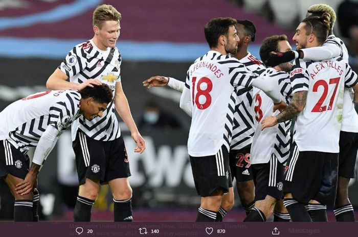 Manchester United menekuk West Ham di London Stadium, 5 Desember 2020.