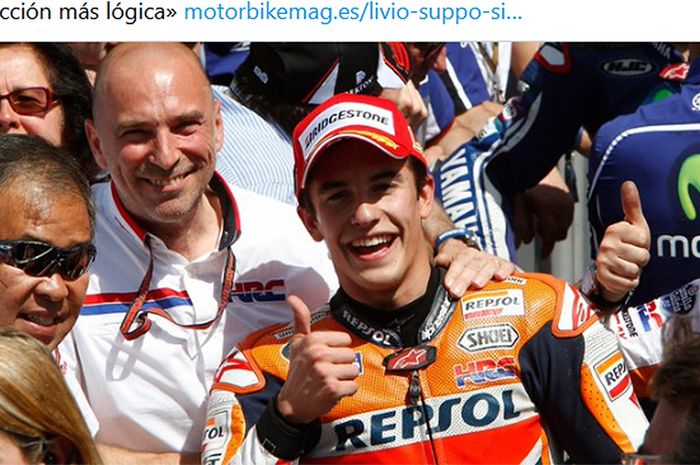 Mantan Manajer Repsol Honda, Livio Suppo (baju putih kepala plontos), dan pembalap MotoGP, Marc Marquez.