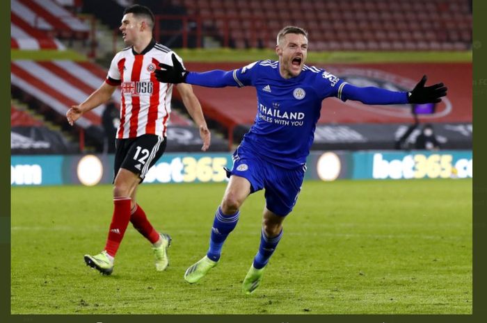 Jamie Vardy menentukan kemenangan Leicester City atas Sheffield United di Liga Inggris, 6 Desember 2020.