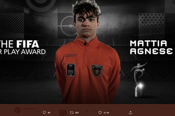 Mattia Agnese, pesepak bola muda Italia peraih FIFA Fair Play Award 2020.