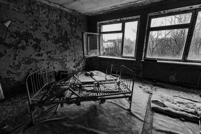 Pripyat, Chernobyl exclusion zone.  The interior of the ward in a hospital in an abandoned city