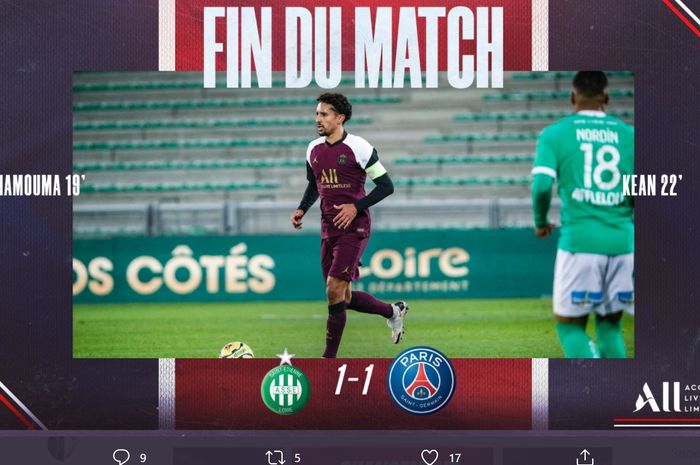 PSG bermain imbang 1-1 melawan tuan rumah St. Etienne dalam laga pekan ke-18 Liga Prancis, Rabu (6/1/2021). 