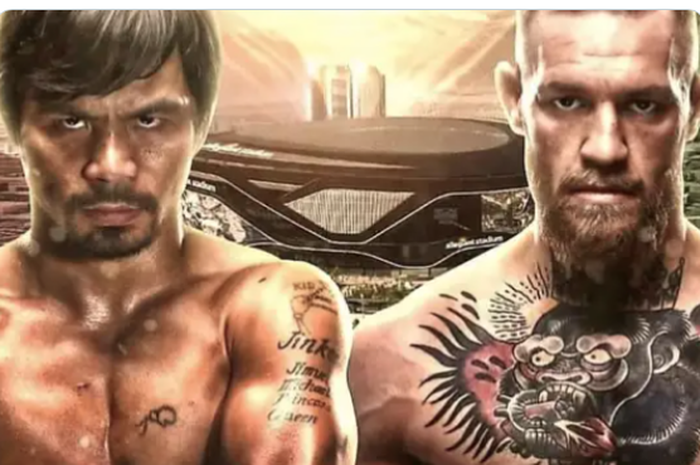 Ilustrasi poster pertandingan tinju, Manny Pacquiao (kiri) vs bintang UFC, Conor McGregor (kanan). 