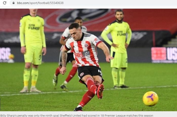 Billy Sharp melakukan tendangan penalti yang menjadi penentu kemenangan Sheffield United atas Newcastle United.