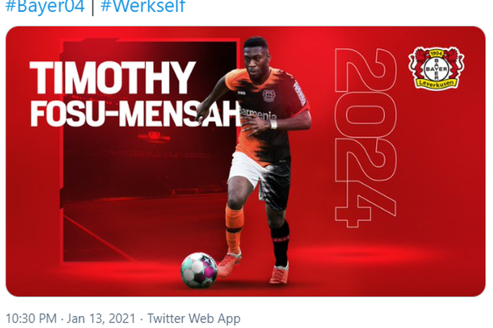 Timothy Fosu-Mensah pindah dari Manchester United dan bergabung dengan Bayer Leverkusen pada bursa transfer musim dingin 2021.