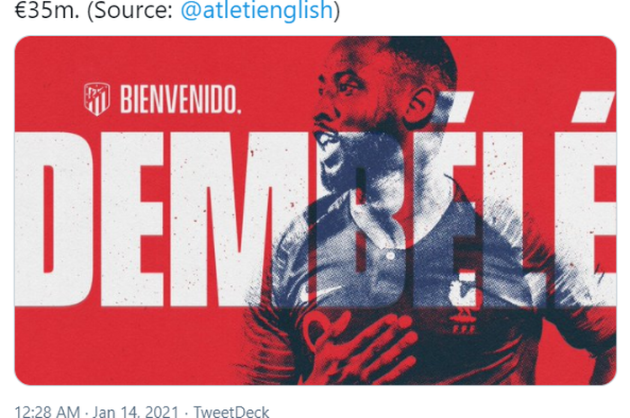 Moussa Dembele resmi menjadi pemain Atletico Madrid.