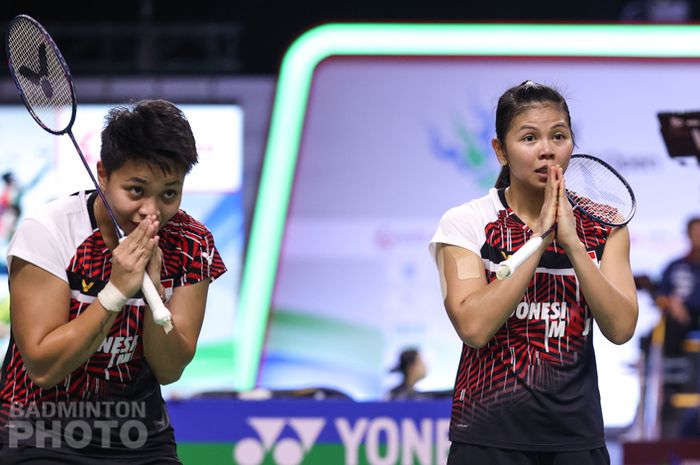 Pasangan ganda putri Indonesia, Greysia Polii/Apriyani Rahayu, pada babak kedua Thailand Open I 2021 di Impact Arena Bangkok, Kamis (14/1/2021)/