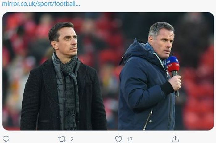 Dua pundit Sky Sports, Gary Neville dan Jamie Carragher