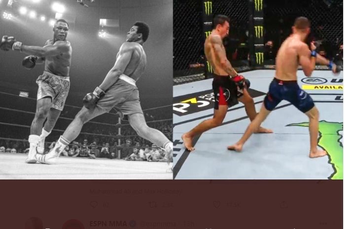 Max Holloway menirukan aksi menghindar sang legenda tinju, Muhammad Ali.