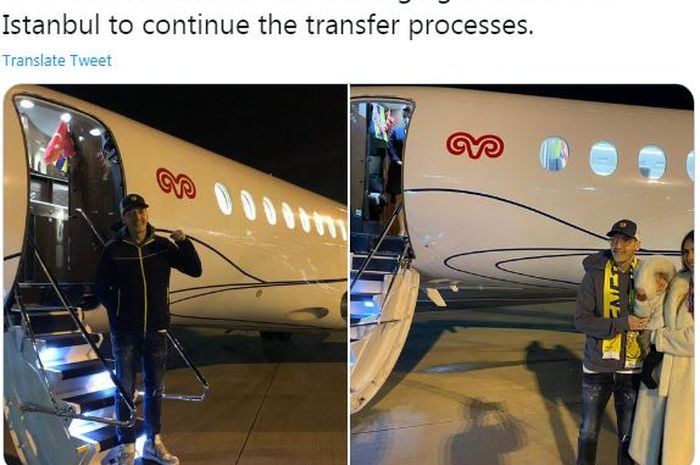 Mesut Oezil saat tiba di Istanbul pada Minggu malam (17/01/2021) untuk merampungkan kepindahannya ke Fenerbahce