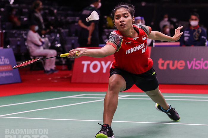 Gregoria Mariska Tunjung saat menjalani laga di Toyota Thailand Open 2021.