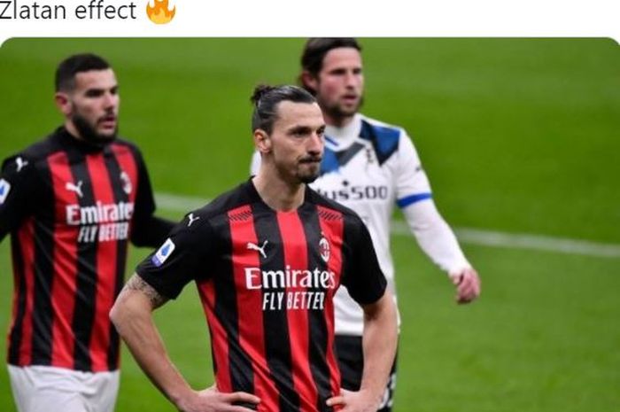 Ekspresi striker AC Milan, Zlatan Ibrahimovic, dalam laga Liga Italia kontra Atalanta di Stadion San Siro, Sabtu (23/1/2021).